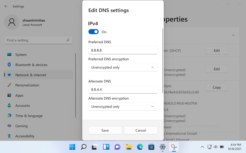 Изменение настроек DNS в Windows 11