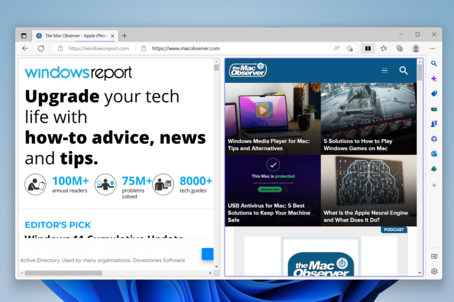 Включить разделённый экран в Microsoft Edge