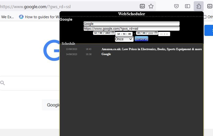 Интерфейс WebScheduler с полями даты и времени