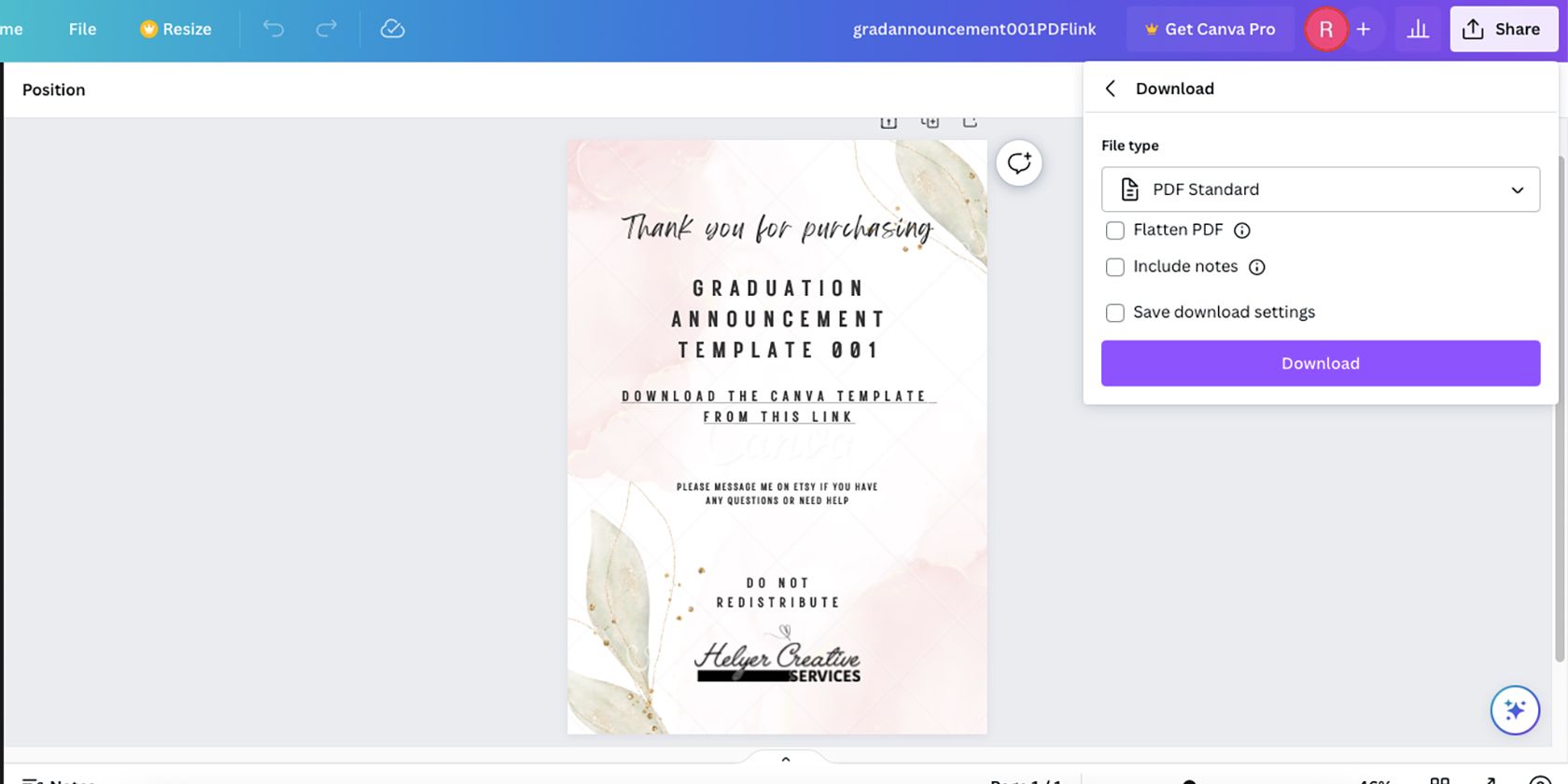 Canva design for Etsy digital product