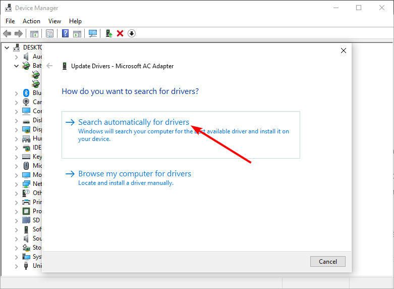 Параметр «Поиск драйверов автоматически» в Windows