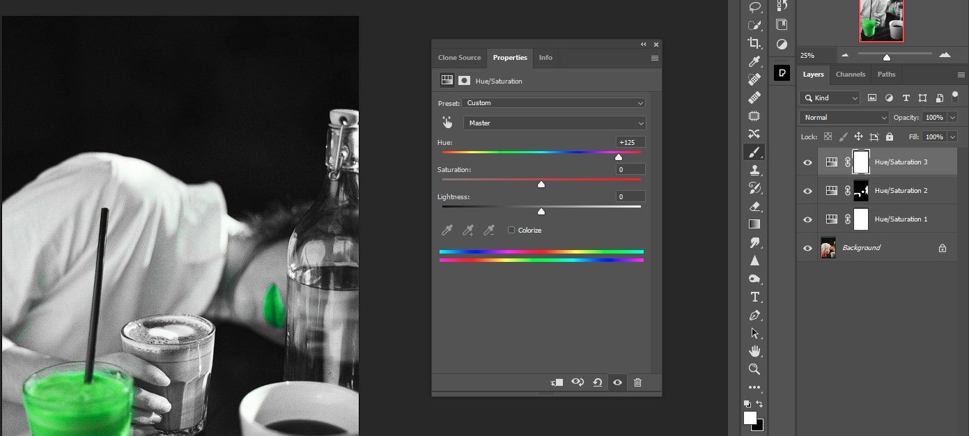 сдвиг ползунка Оттенок до +125