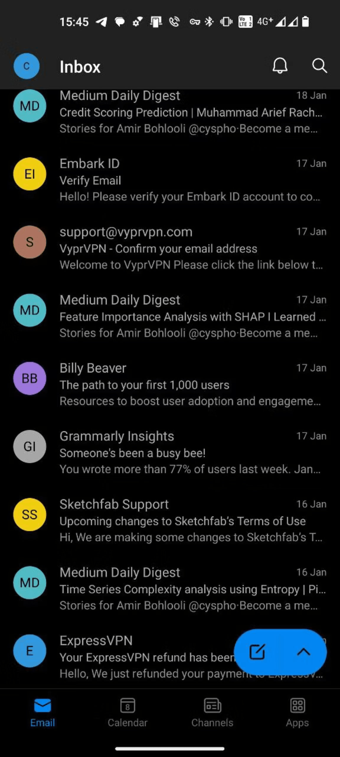 Входящие в мобильном Outlook