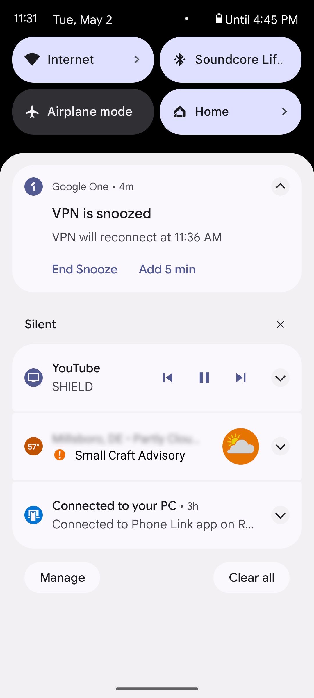Отложение VPN by Google One