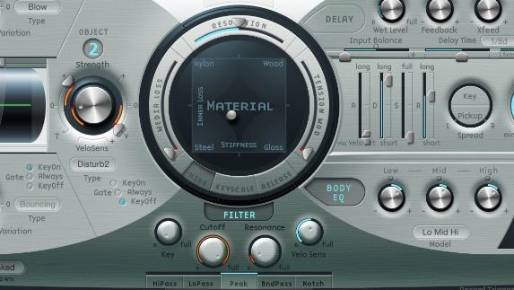 Панель Material в скульптуре Sculpture, матpиал струны и регуляторы