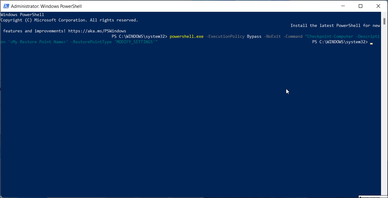 Создание точки восстановления через PowerShell