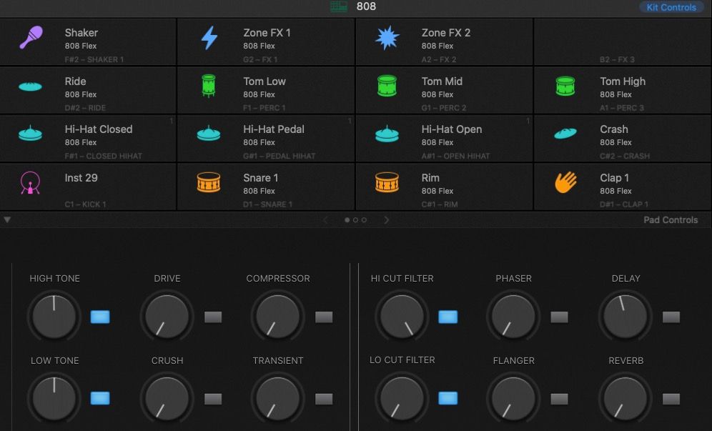 Контролы набора в Drum Machine Designer