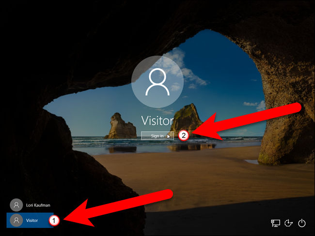Выбор пользователя Visitor на экране входа в систему