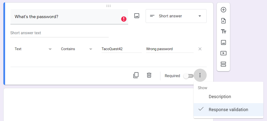 Валидация ввода с паролем для ограничения доступа к разделу формы