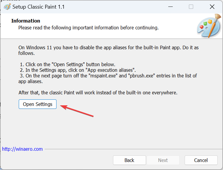 Кнопка открытия параметров приложения