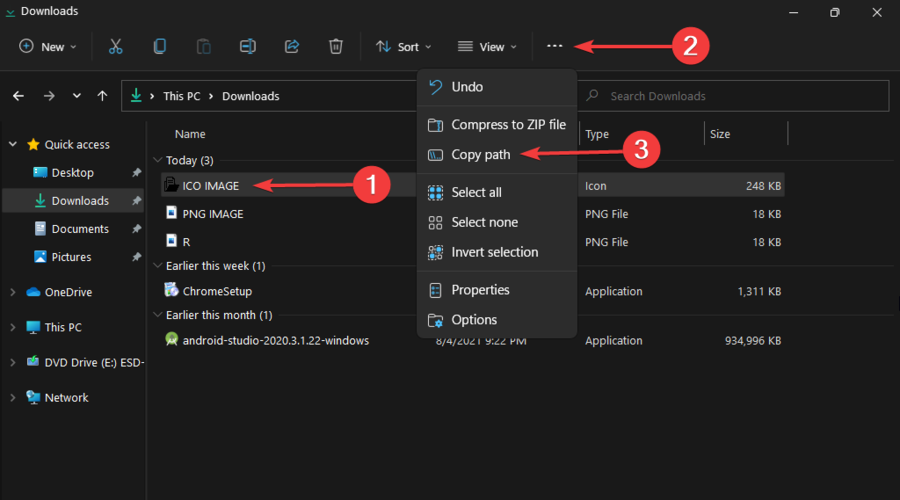 Контекстное меню файла — Копирование пути