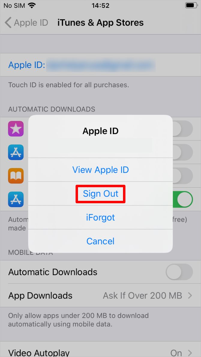 Кнопка Sign Out в настройках iTunes & App Store