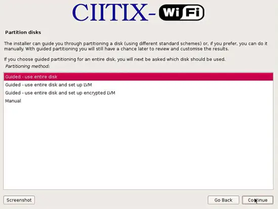 Выбор режима разметки диска Guided — use entire disk