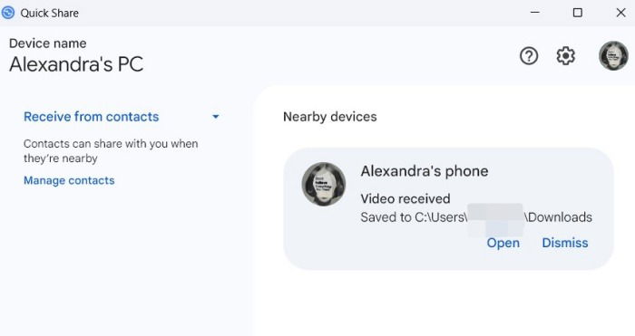 File shared on PC via Quick Share. 