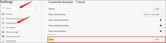 Параметр «Масштаб» в настройках Edge