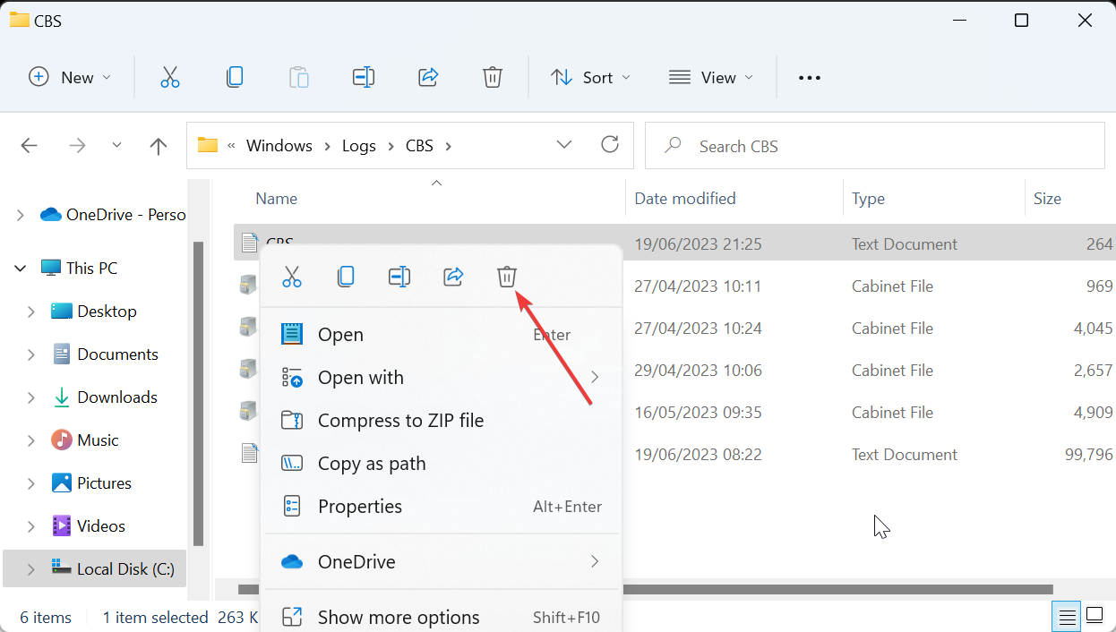Удаление файлов CBS в Проводнике