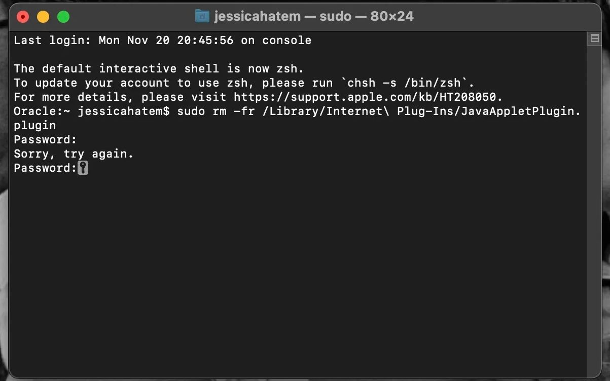 Удаление Java через Terminal на Mac