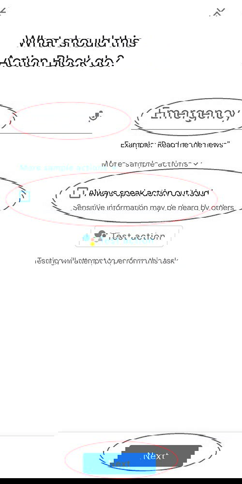 Ввод названия и настройка озвучивания действия