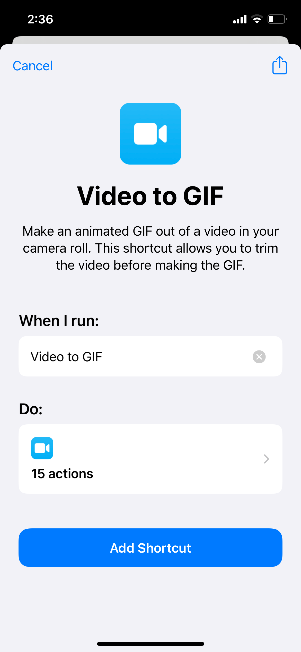 Add Video to GIF Shortcuts Prompt