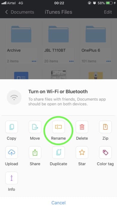 Переименование файла в Файлах для отправки как документа