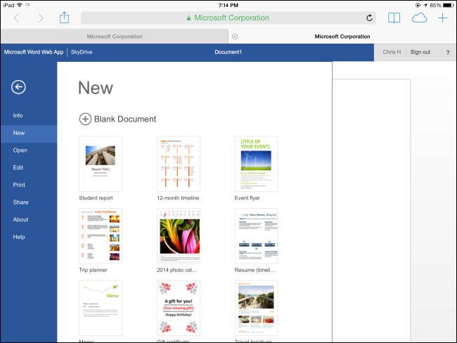 Office Online в Safari на iPad — веб-версия Office