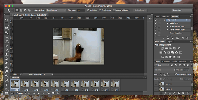Timeline с кадрами GIF и кнопкой воспроизведения