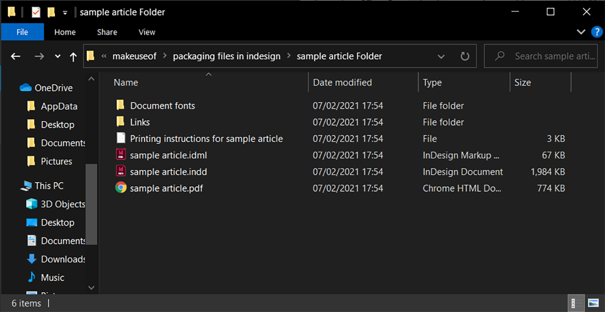 Готовая папка пакета InDesign с файлами и папками