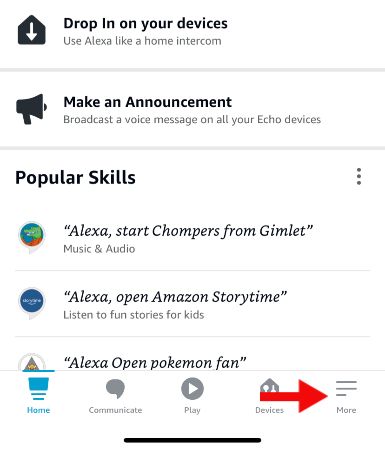 домашняя страница приложения Alexa