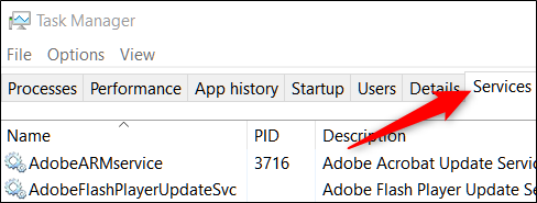 Службы в Диспетчере задач