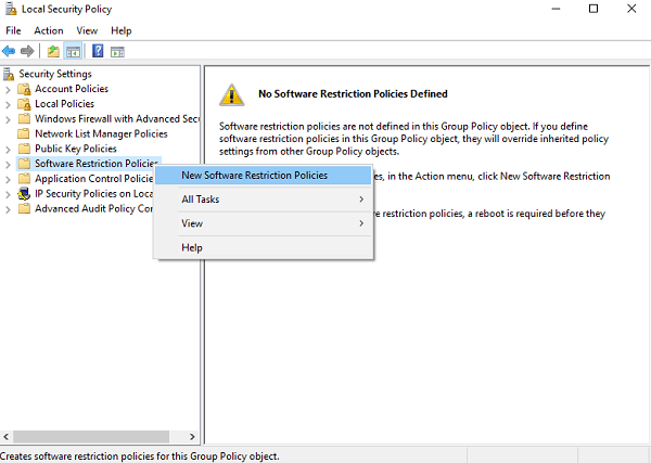 Создание новой политики Software Restriction Policies