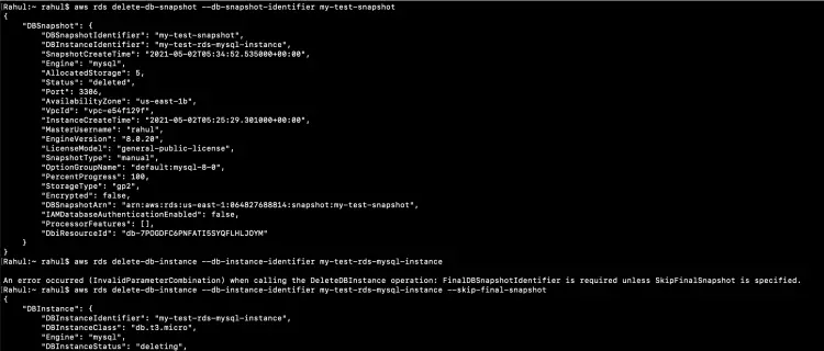 Удаление RDS-инстанса и снапшота