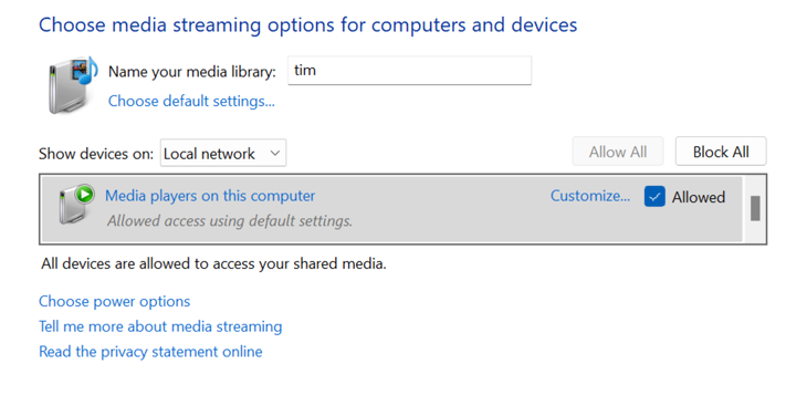 Настройка параметров распространения потоков Windows