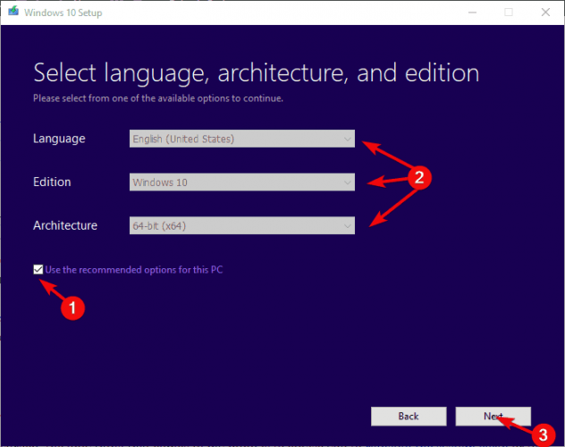 Выбор языка и разрядности в Media Creation Tool