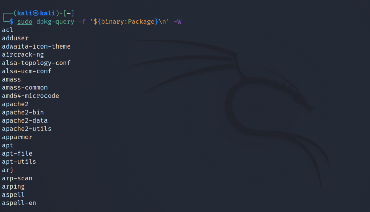 Отформатированный вывод dpkg-query — только имена пакетов