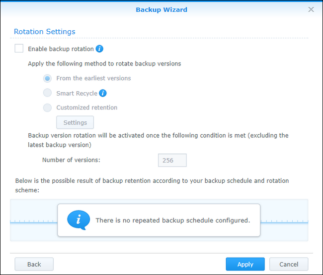 Экран настройки ротации версий
