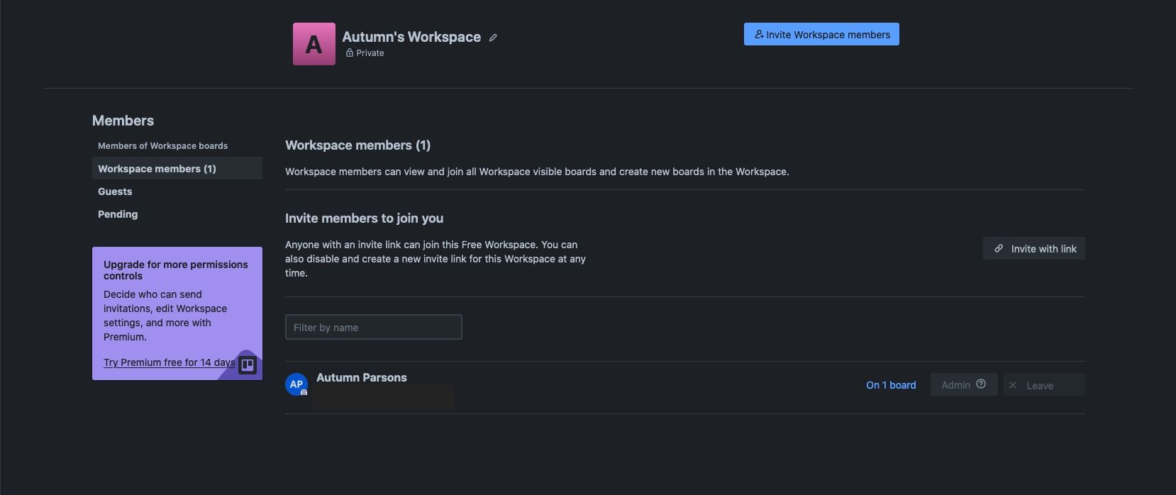 Панель управления доступом в приложении для управления задачами