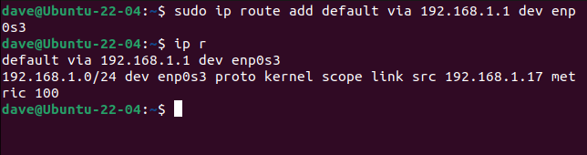 Добавление маршрута по умолчанию в терминале.