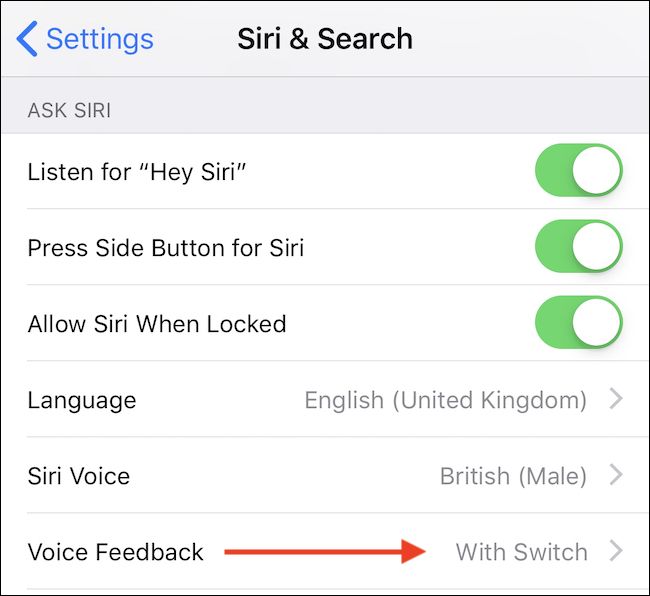 Параметры голосовой обратной связи Siri