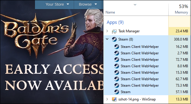 Диспетчер задач: процессы Steam Client WebHelper и потребление ОЗУ