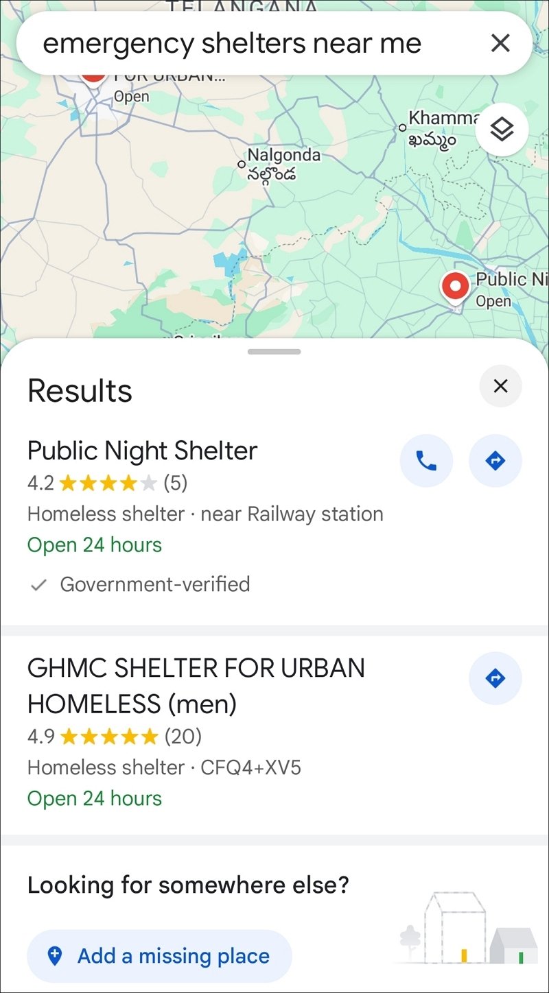 Пункты экстренного убежища на Google Maps