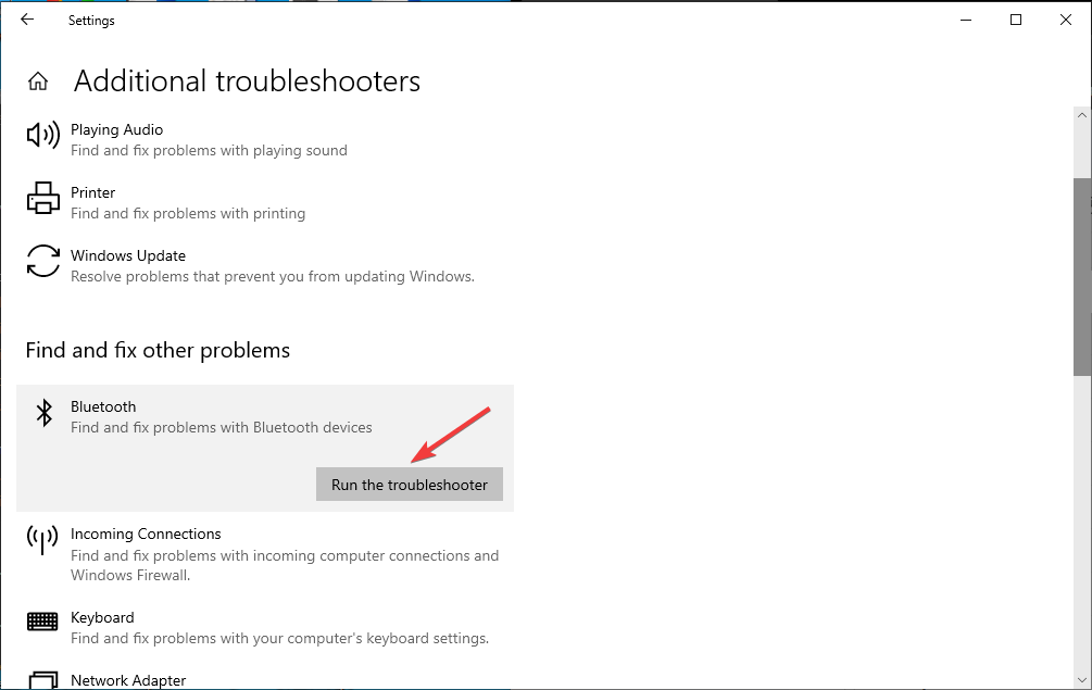 Запуск средства устранения неполадок Bluetooth