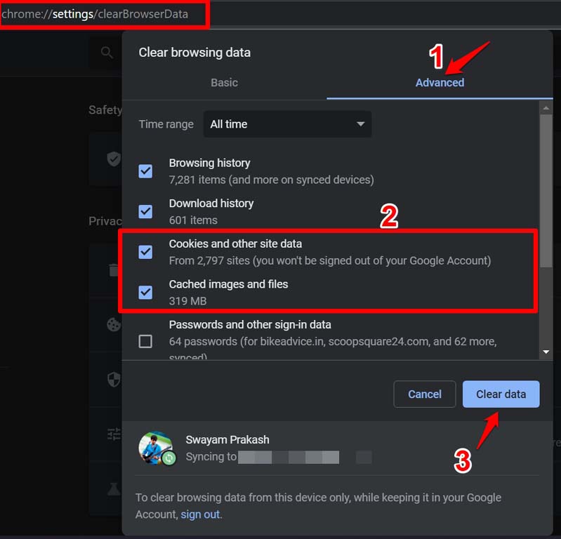 Очистка данных просмотра в Chrome