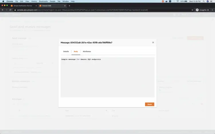 Детали тела сообщения, полученного в SQS
