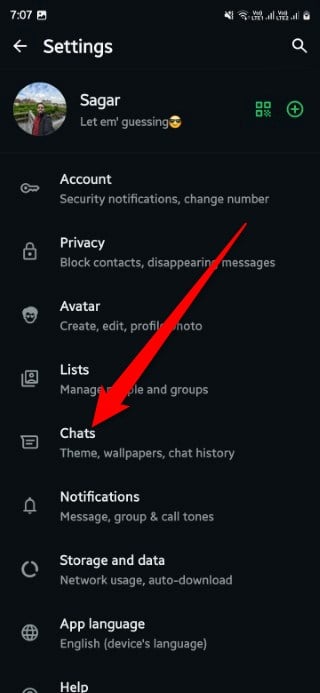 Раздел Чаты в WhatsApp
