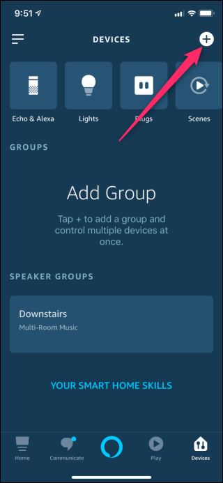 Выбор модели Echo в приложении Alexa.
