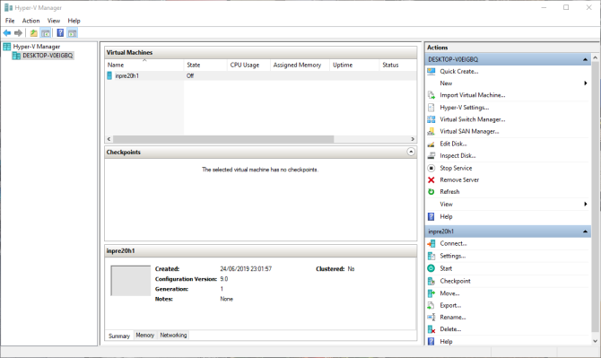 главное окно Hyper-V Manager