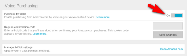 Переключатель голосовых покупок в приложении Alexa