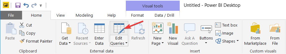 Кнопка «Изменить запросы» в Power BI