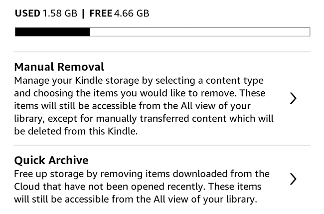 kindle storage management settings