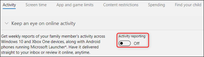 Настройка отчёта об активности в Microsoft Family